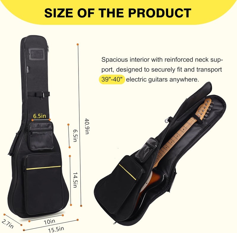 PPOPPO 39 40 Inch Electric Guitar Gig Bag, 0.35" Thick Padded Oxford Fabric, Waterproof & Shockproof Gig Bag, Multi-Pocket Design with Shoulder Straps & Side Handle​, Sleek Black Design - Image 2